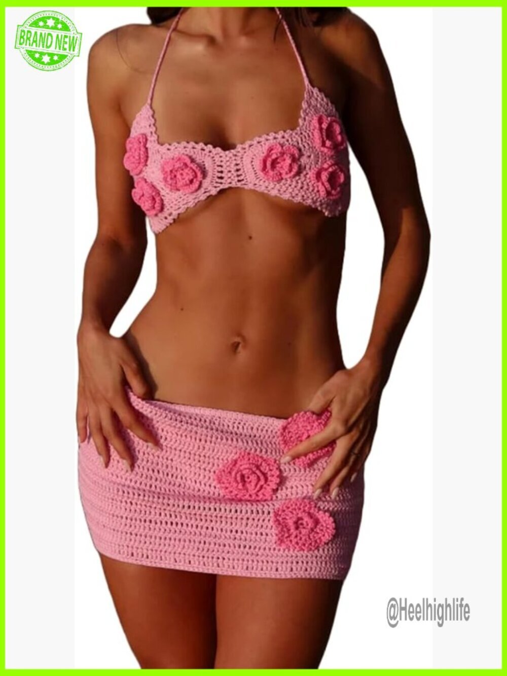 Large Polyester Crochet Cover Up Set with Mini Skirt Summer Beach Outfit